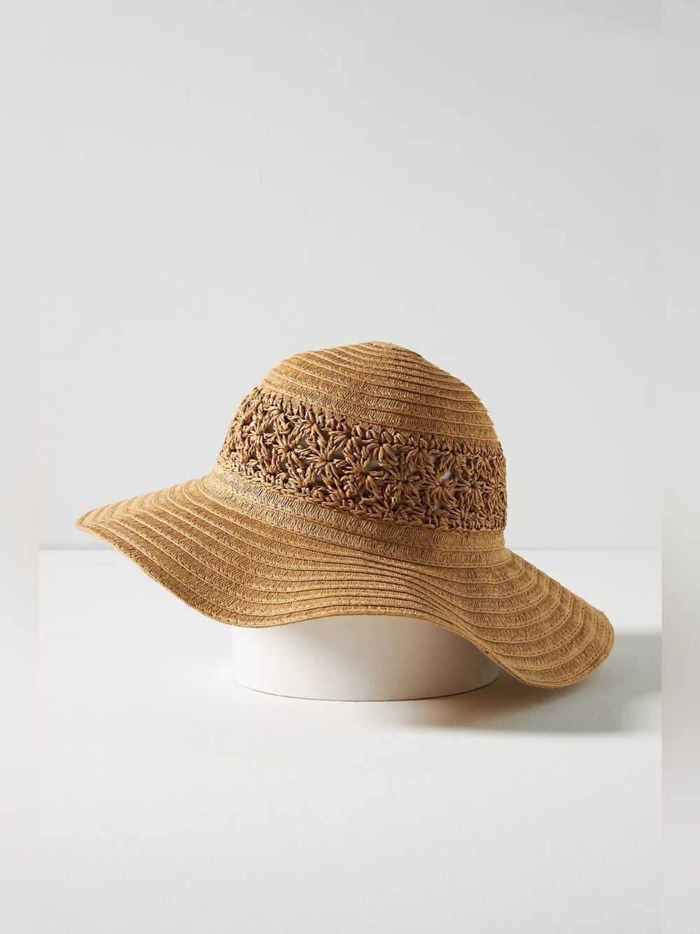 New By Anthropologie Crochet Ribbon Floppy Hat One Size
